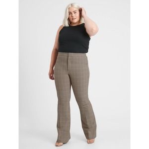 Banana Republic High Waist Flare Sloan Pant 14 Brown Plaid